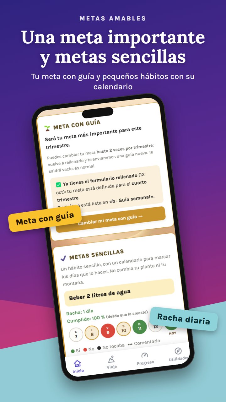 Pantalla de metas en la app