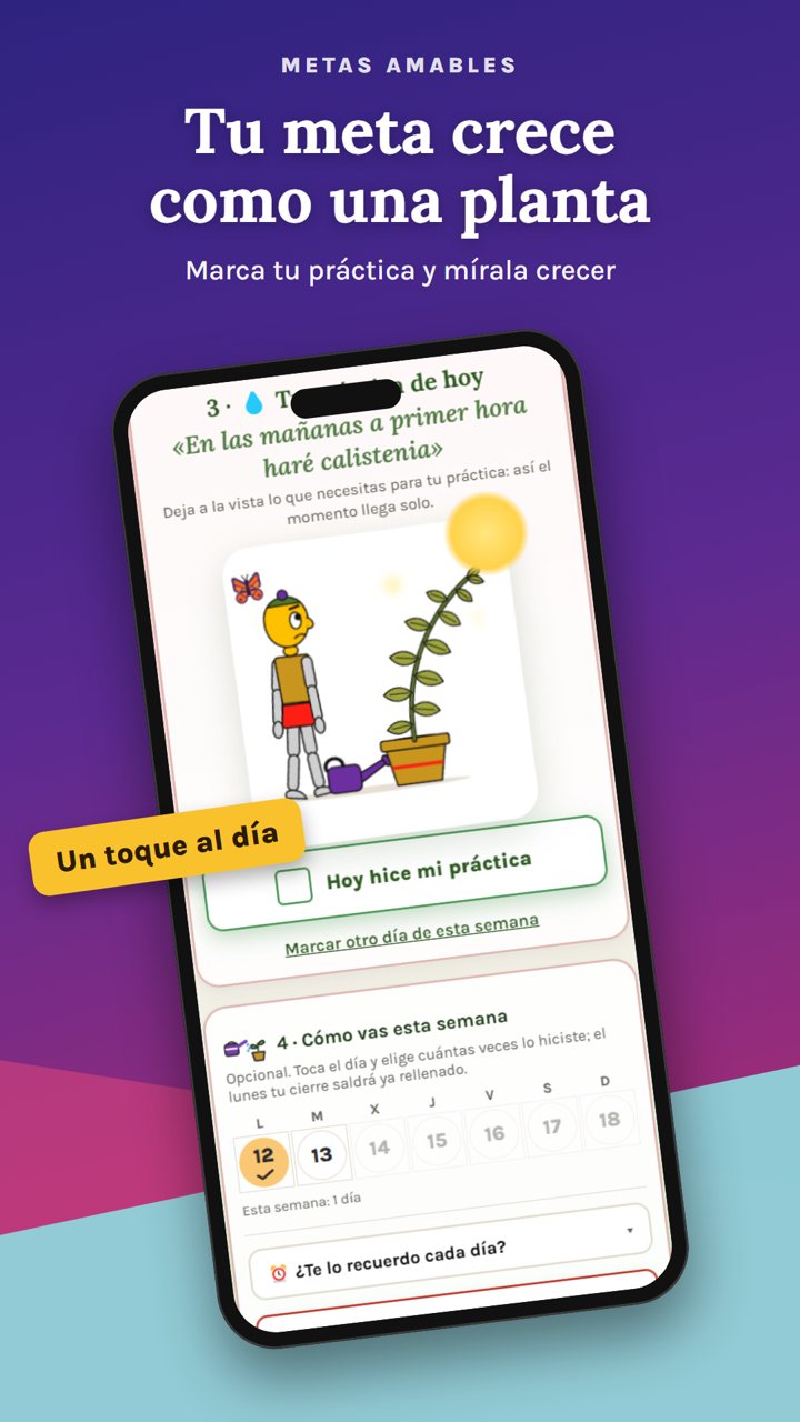 Pantalla de progreso con la planta en la app