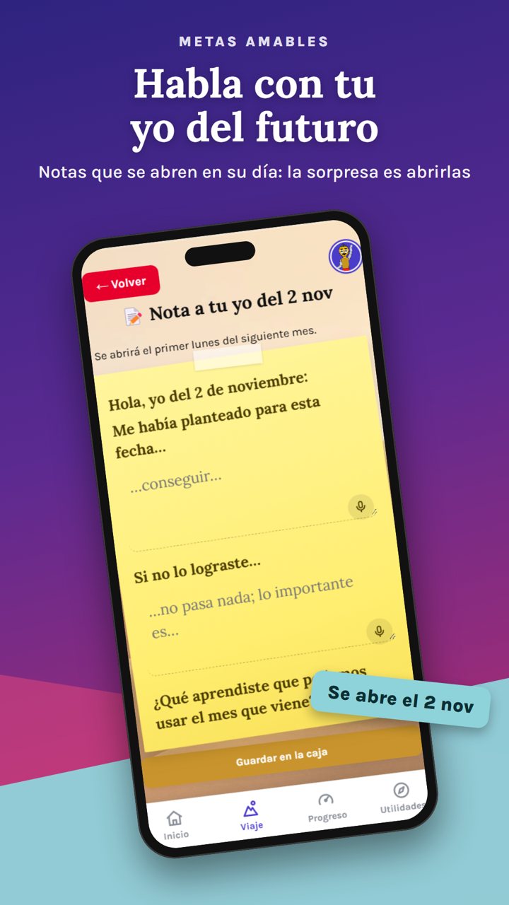 Pantalla de notas y seguimiento en la app