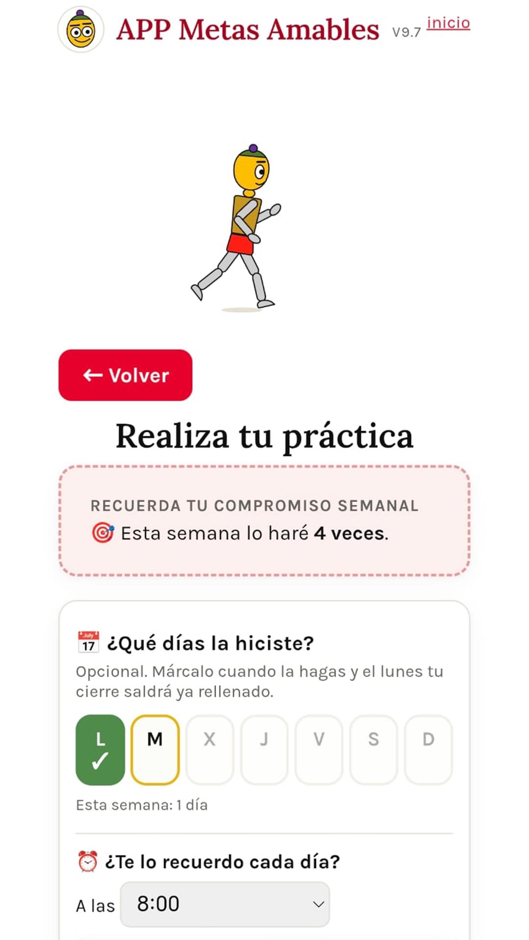 Pantalla de la app