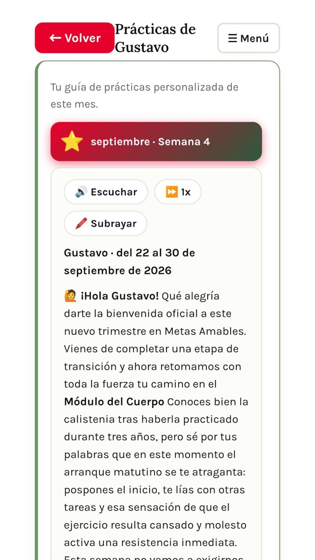 Guía semanal personalizada