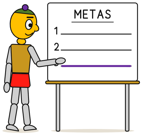 Prácti con sus metas en la pizarra