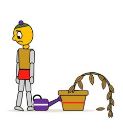 Prácti triste junto a la planta seca