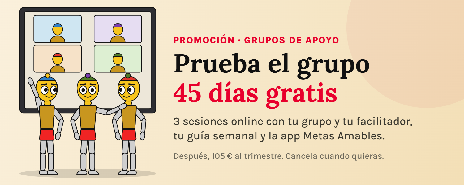 Promoción: prueba el grupo 45 días gratis, con 3 sesiones online. Después, 105 € al trimestre.